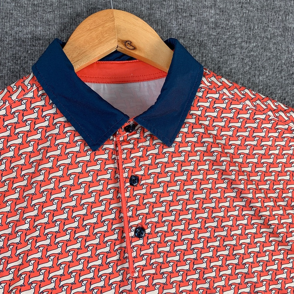Breakfast Balls Polo Men Medium Dachshund AOP Performance Geometric Golf RSVLTS - Picture 2 of 9